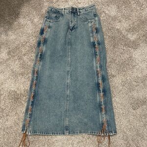 Moon River Blue Denim Maxi Skirt